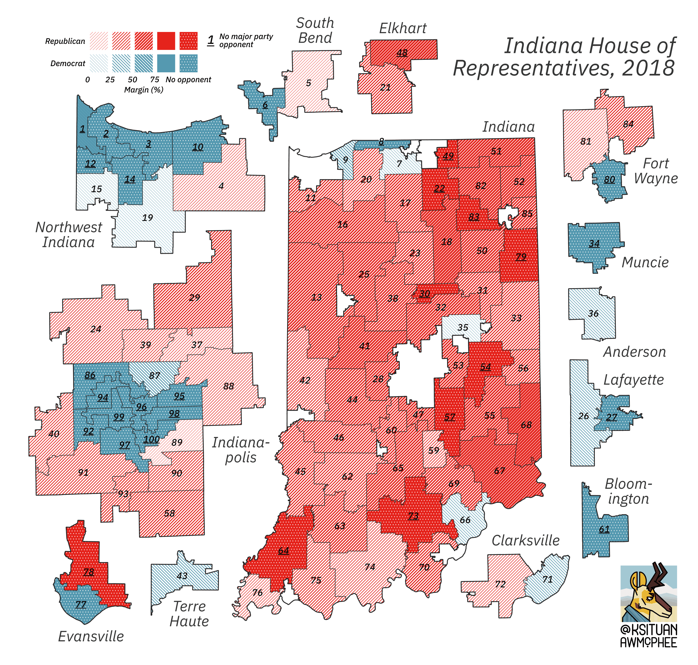 A political map of Indiana.