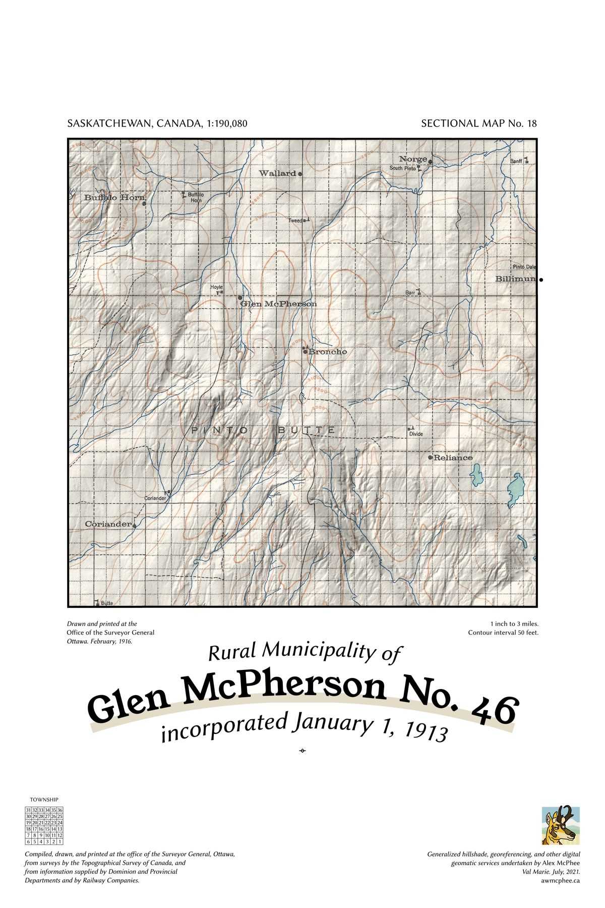 A map of the Rural Municipality of Glen McPherson No. 46.