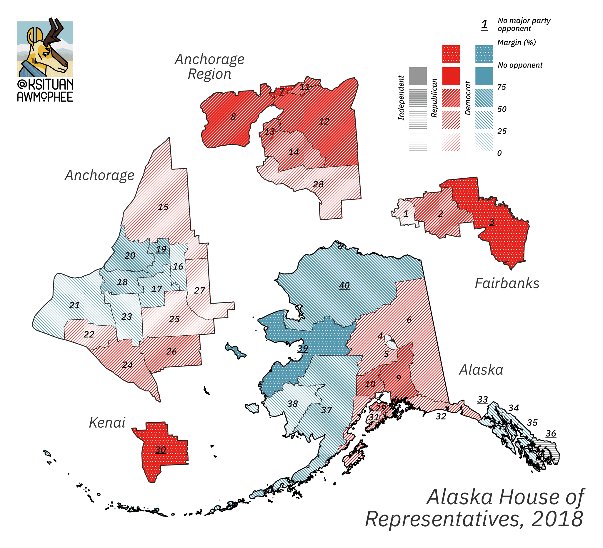 A political map of Alaska.
