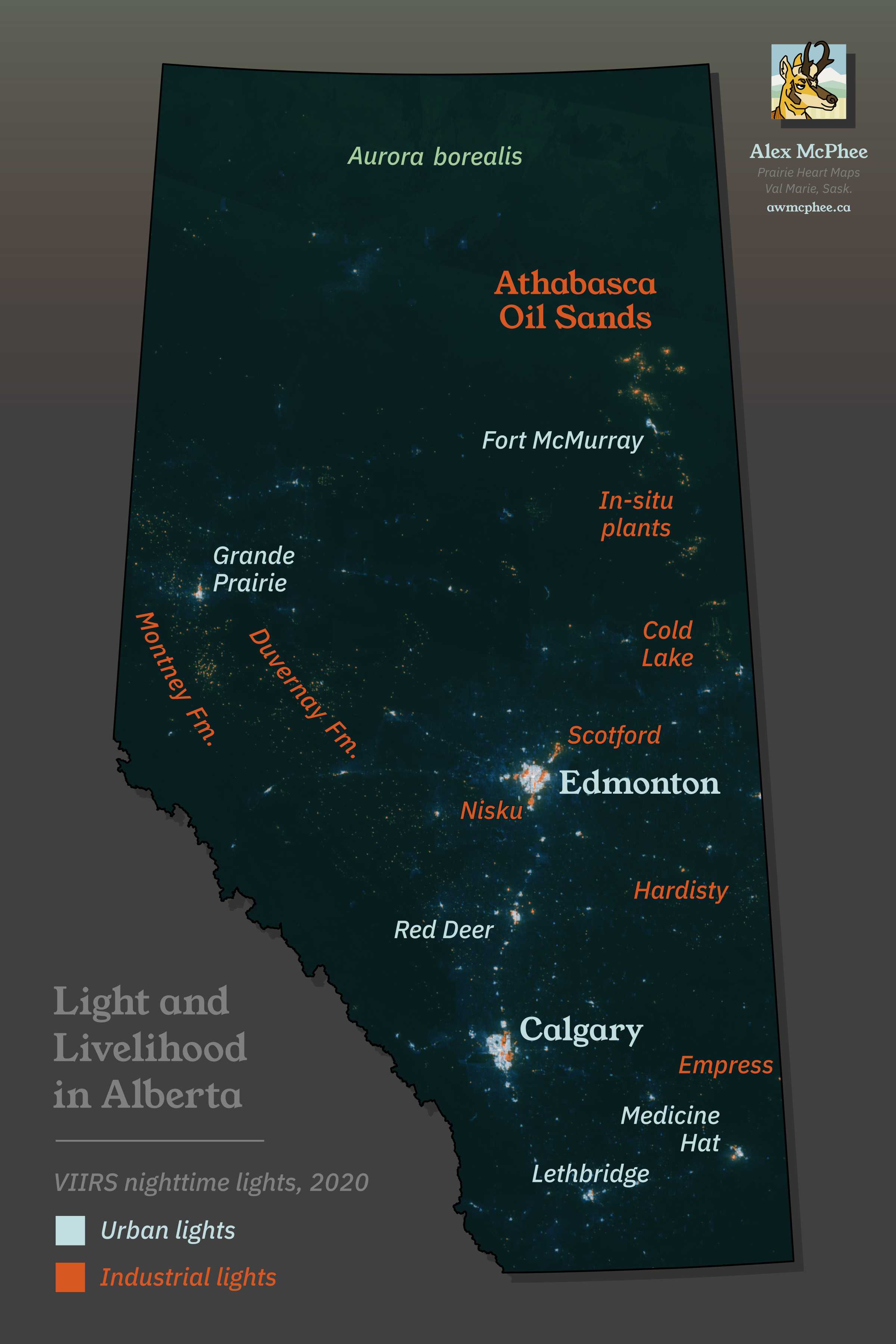 A map of night lights in Alberta.