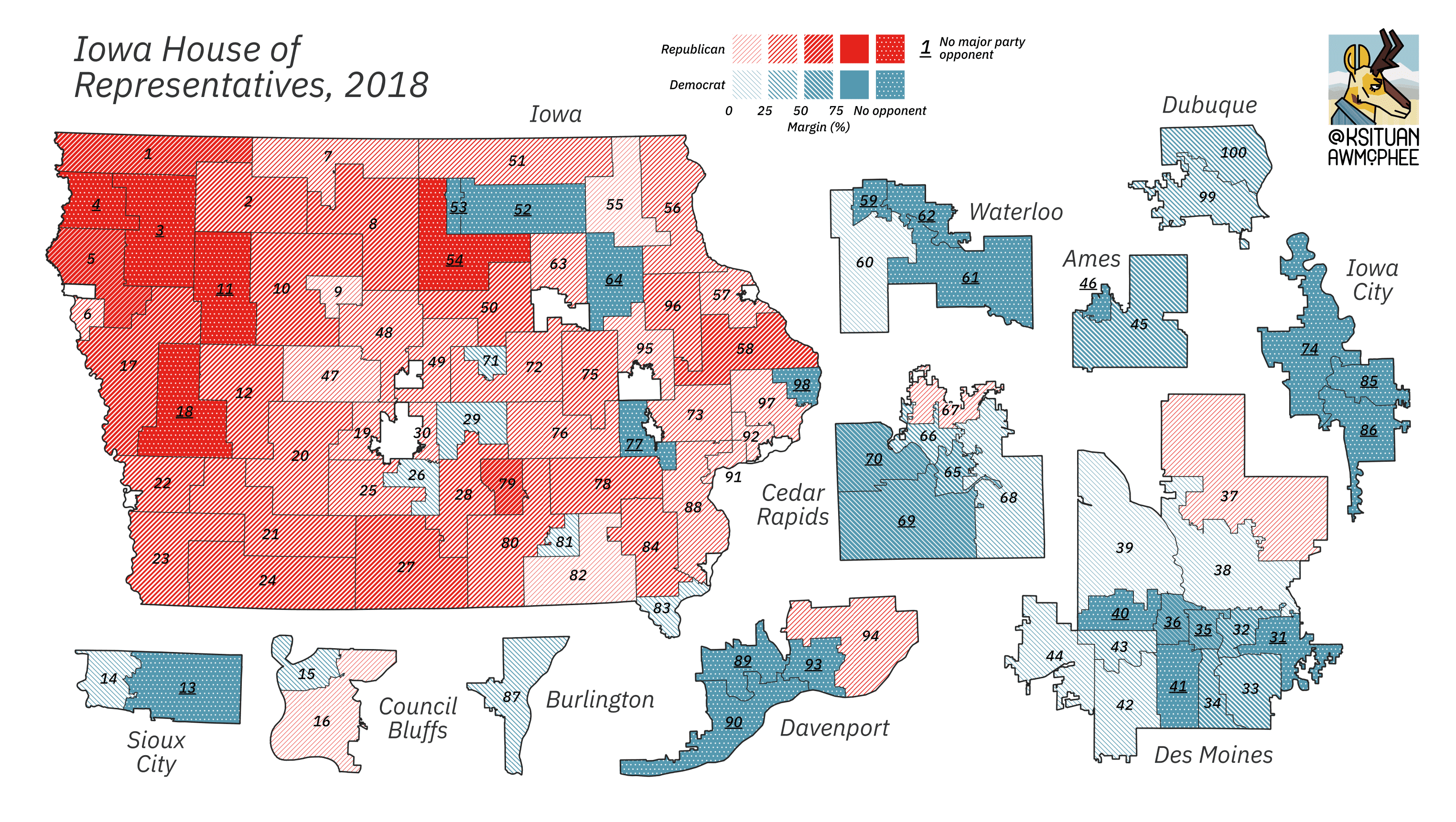 A political map of Iowa.
