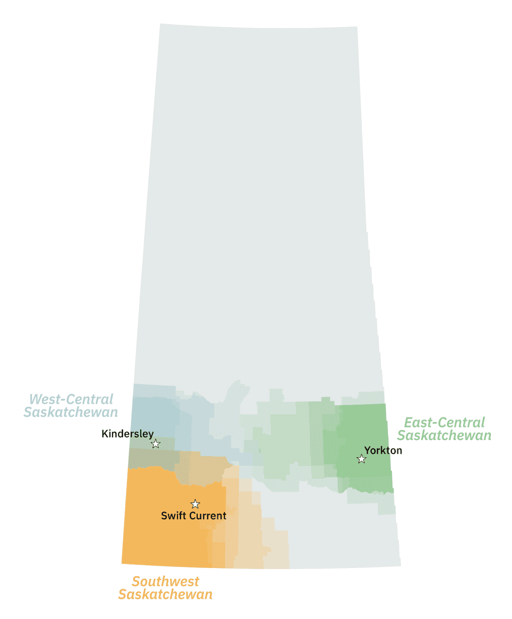A map of informal cultural regions in Saskatchewan.
