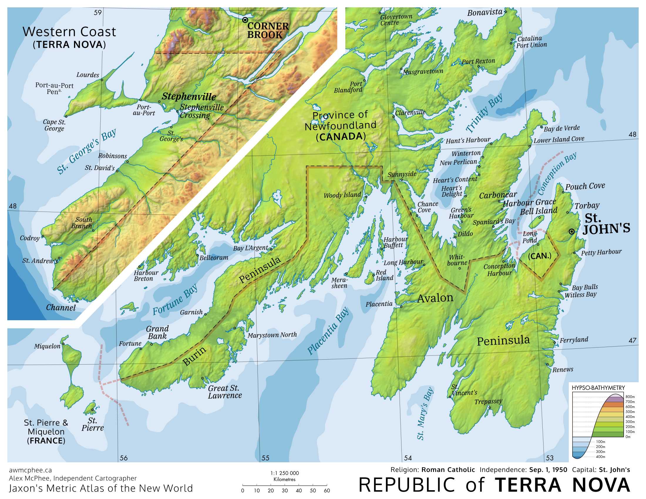 A fictional map of Newfoundland.