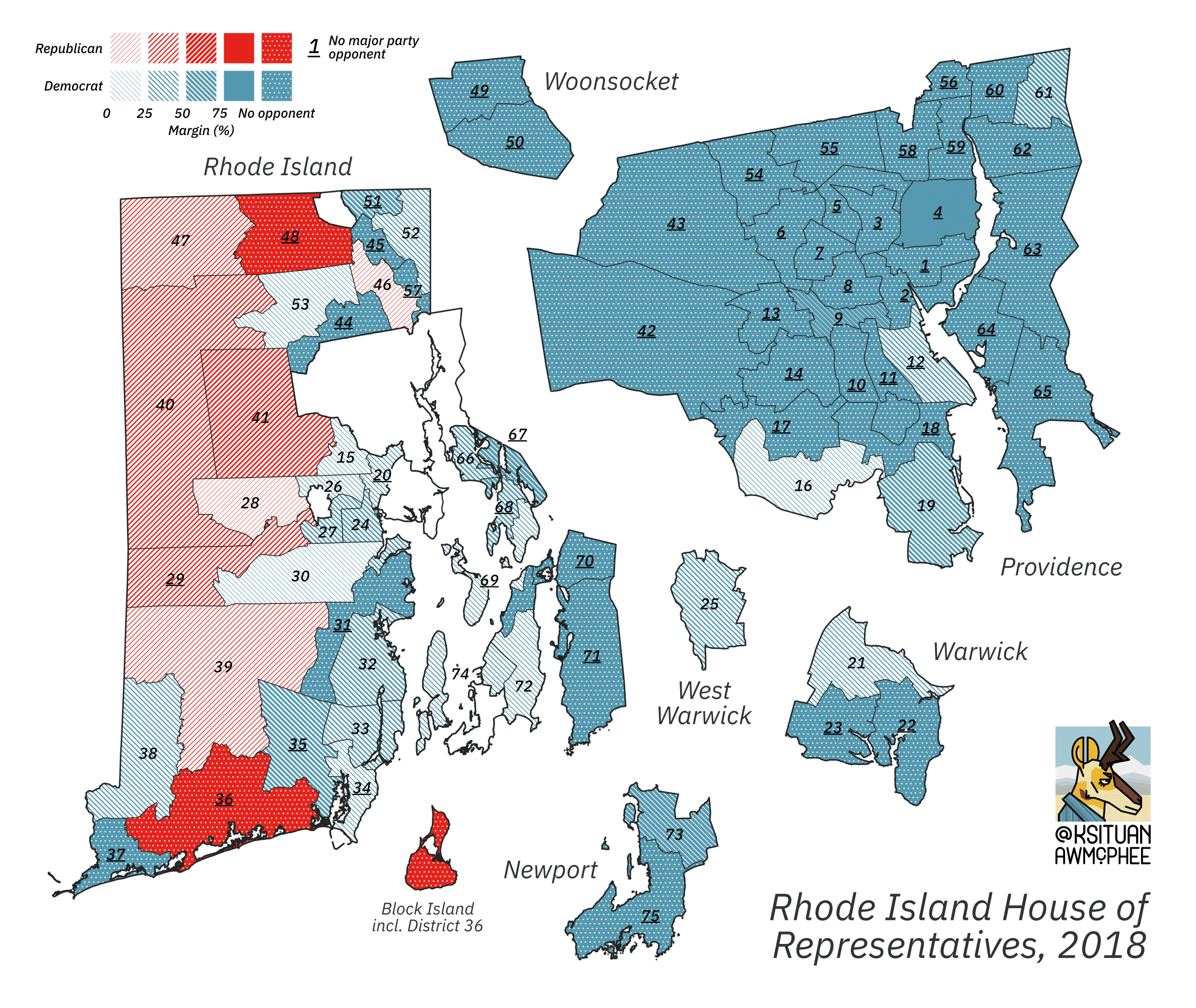 A political map of Rhode Island.