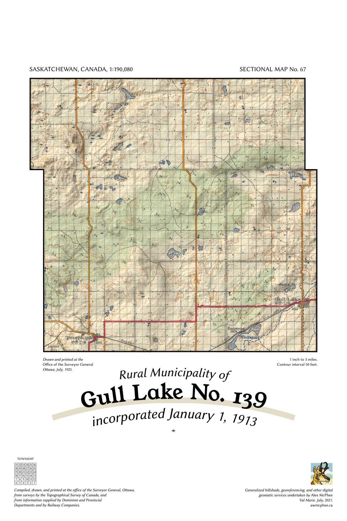 A map of the Rural Municipality of Gull Lake No. 139.