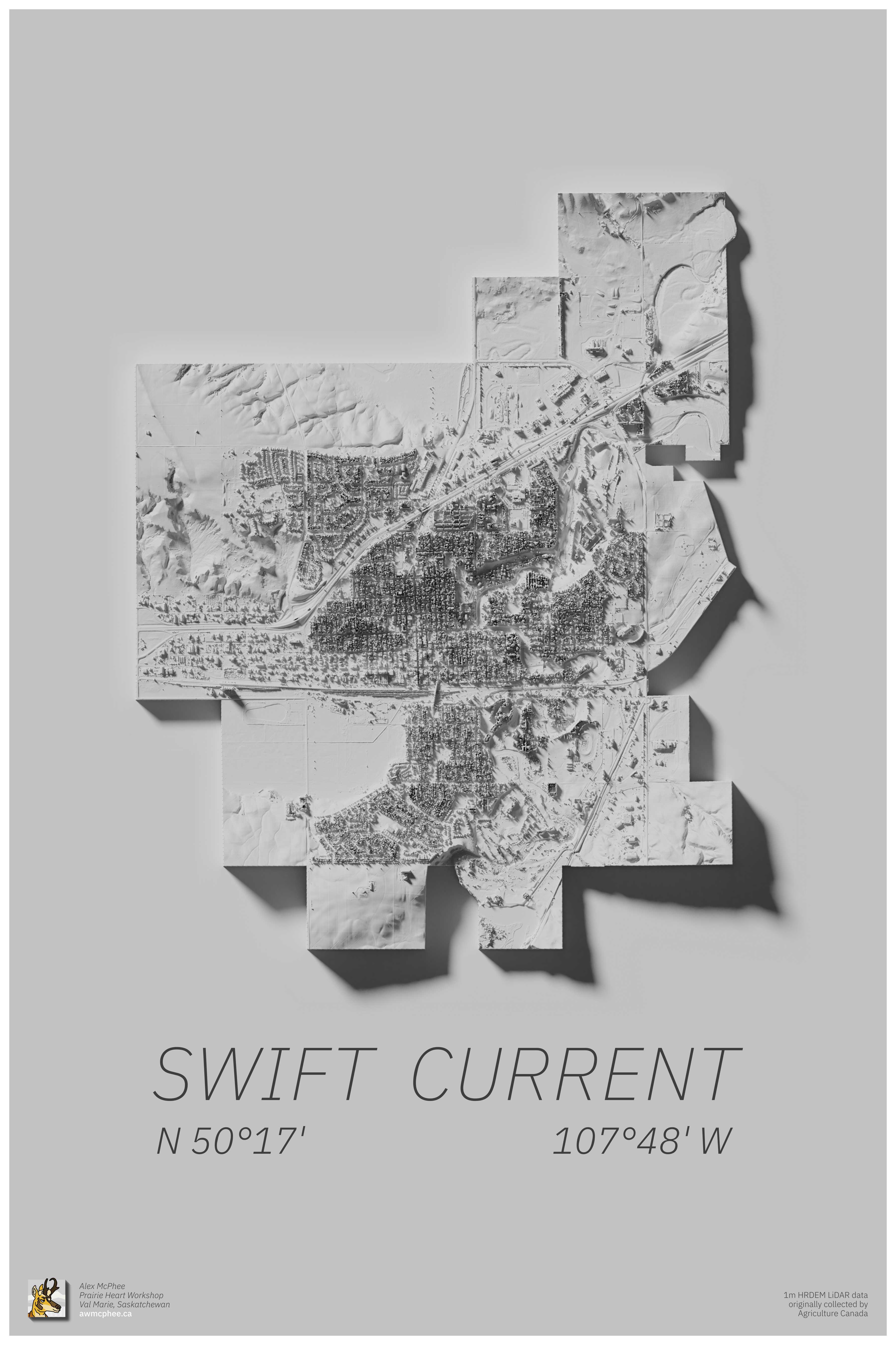 A 3D map of Swift Current.