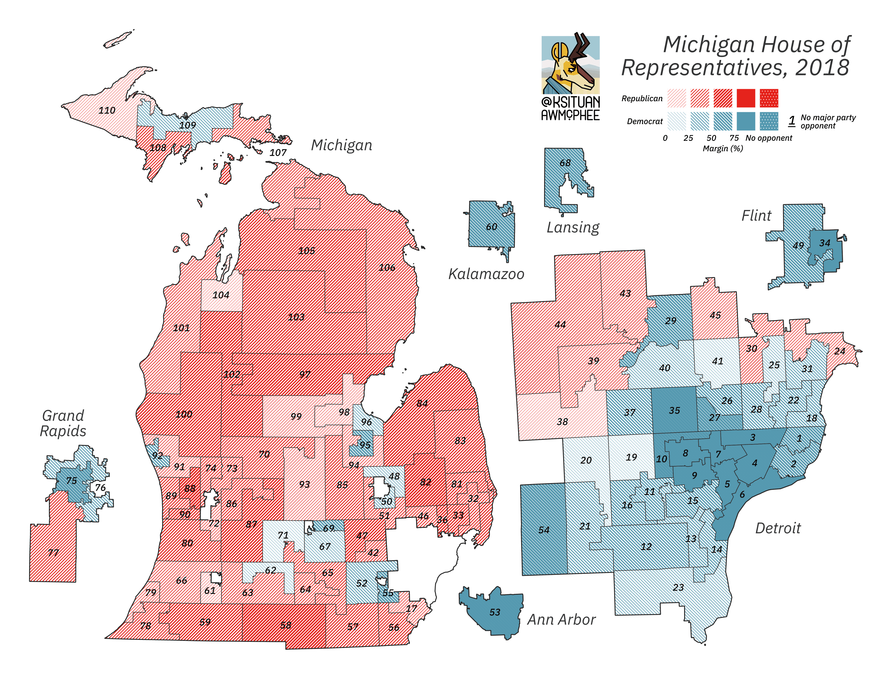 A political map of Michigan.