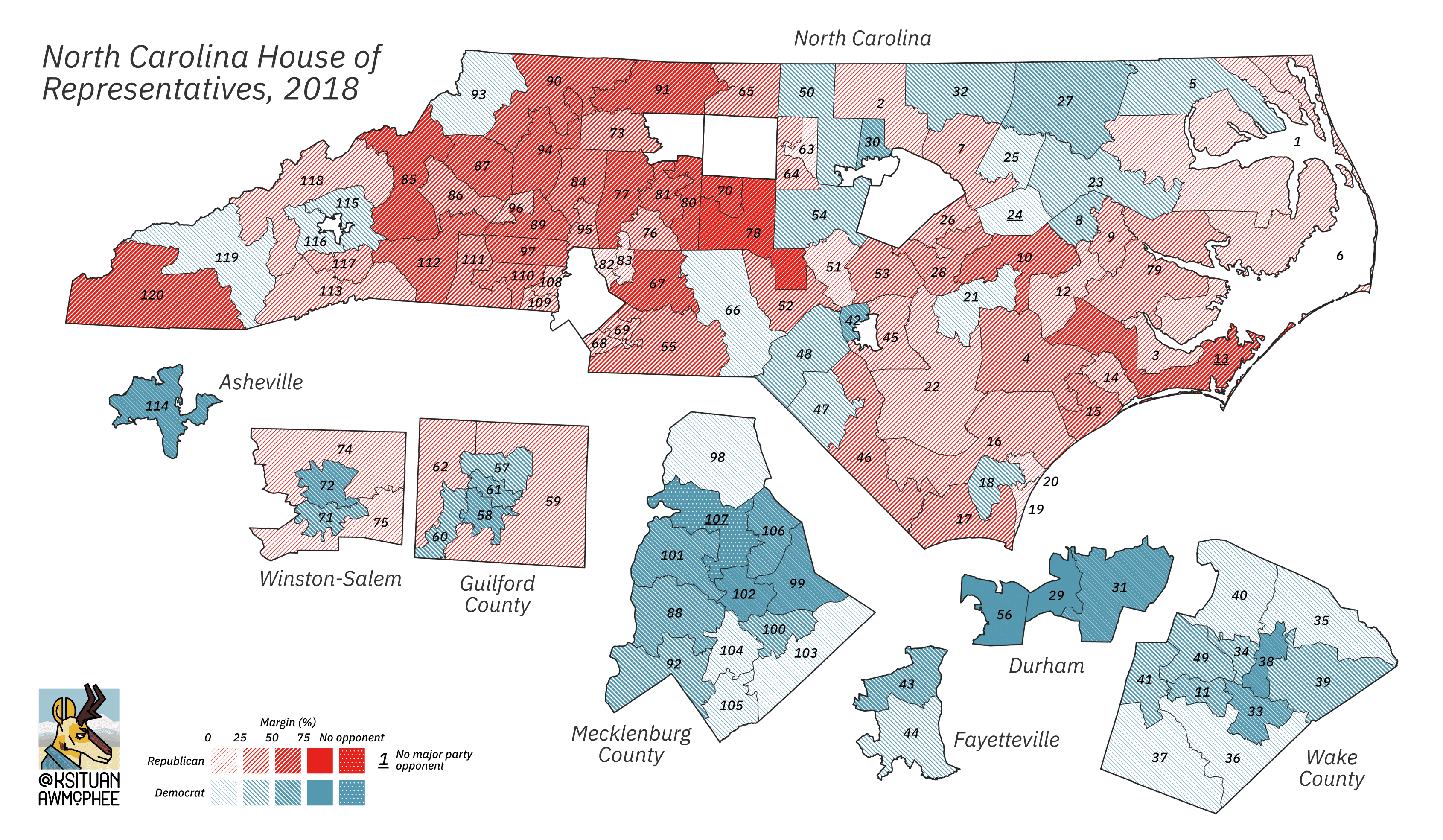 A political map of North Carolina.