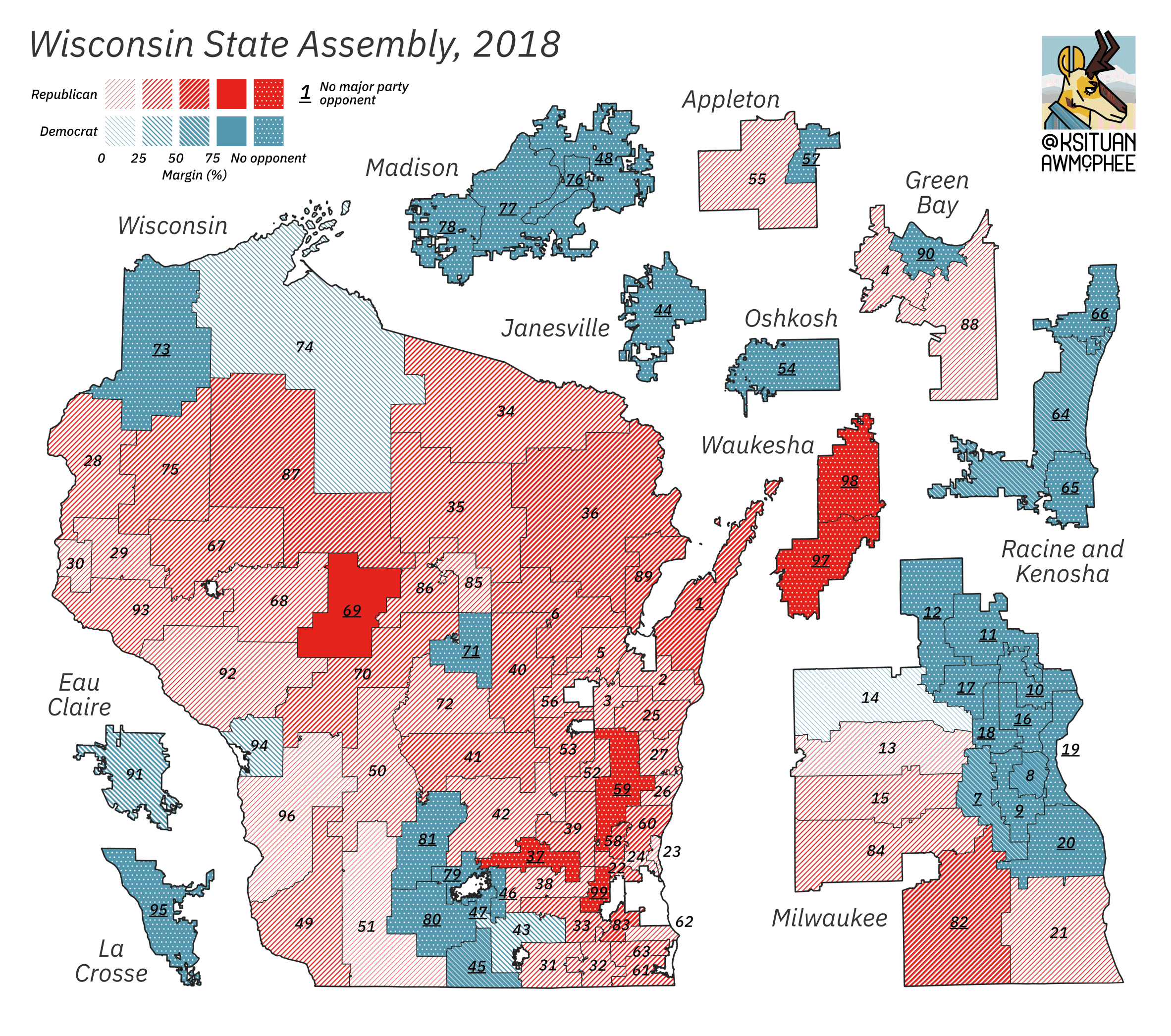 A political map of Wisconsin.