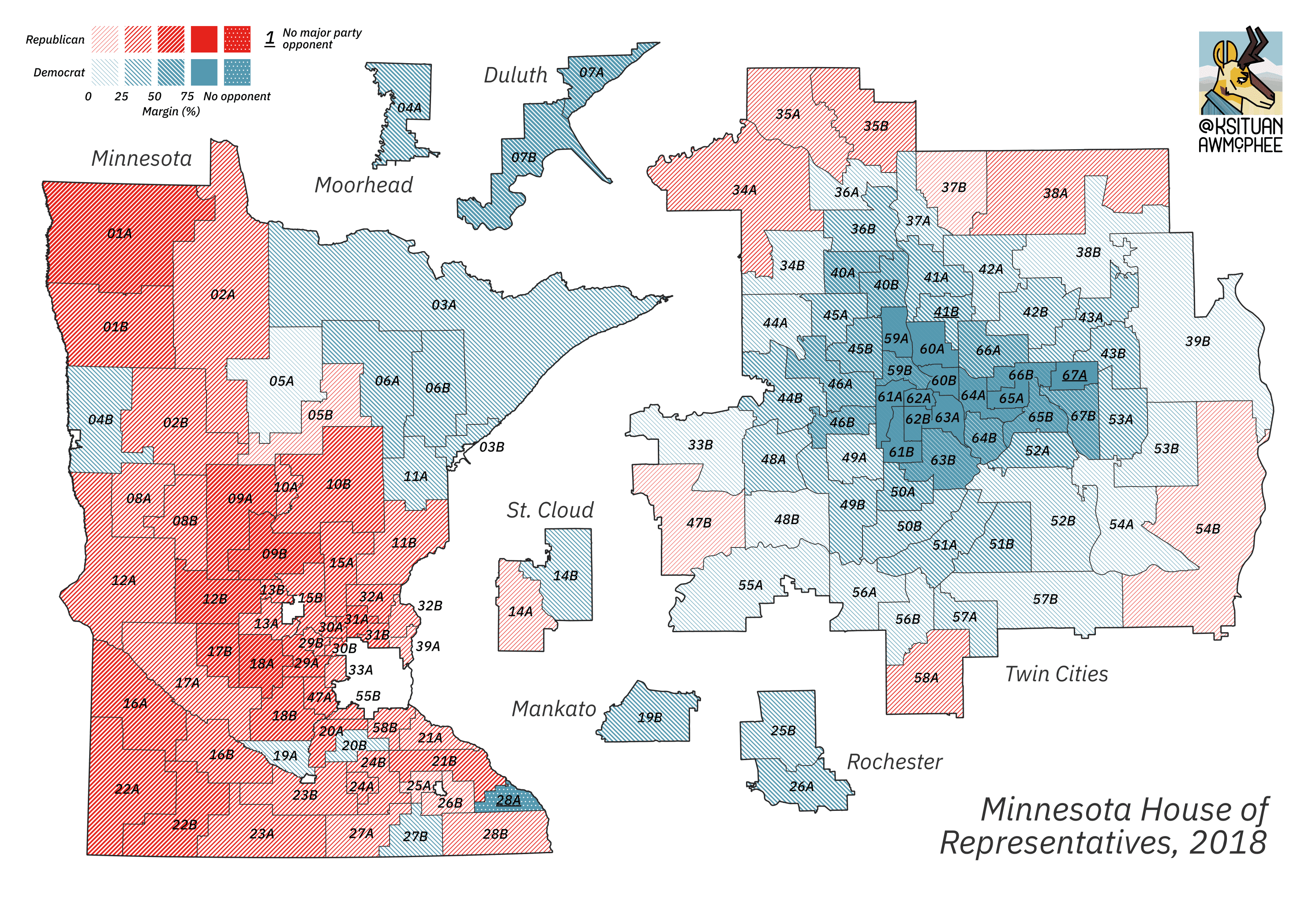 A political map of Minnesota.