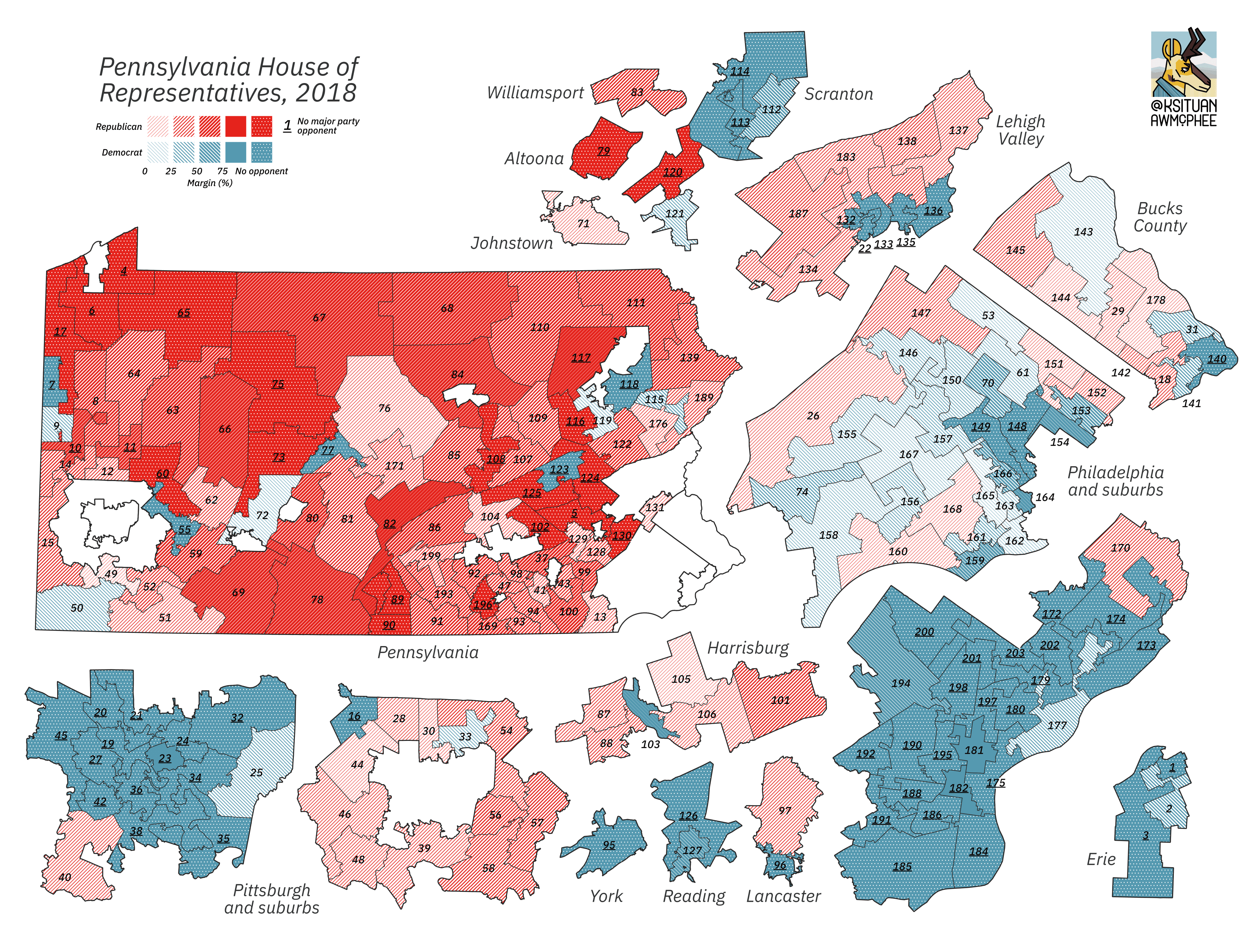 A political map of Pennsylvania.