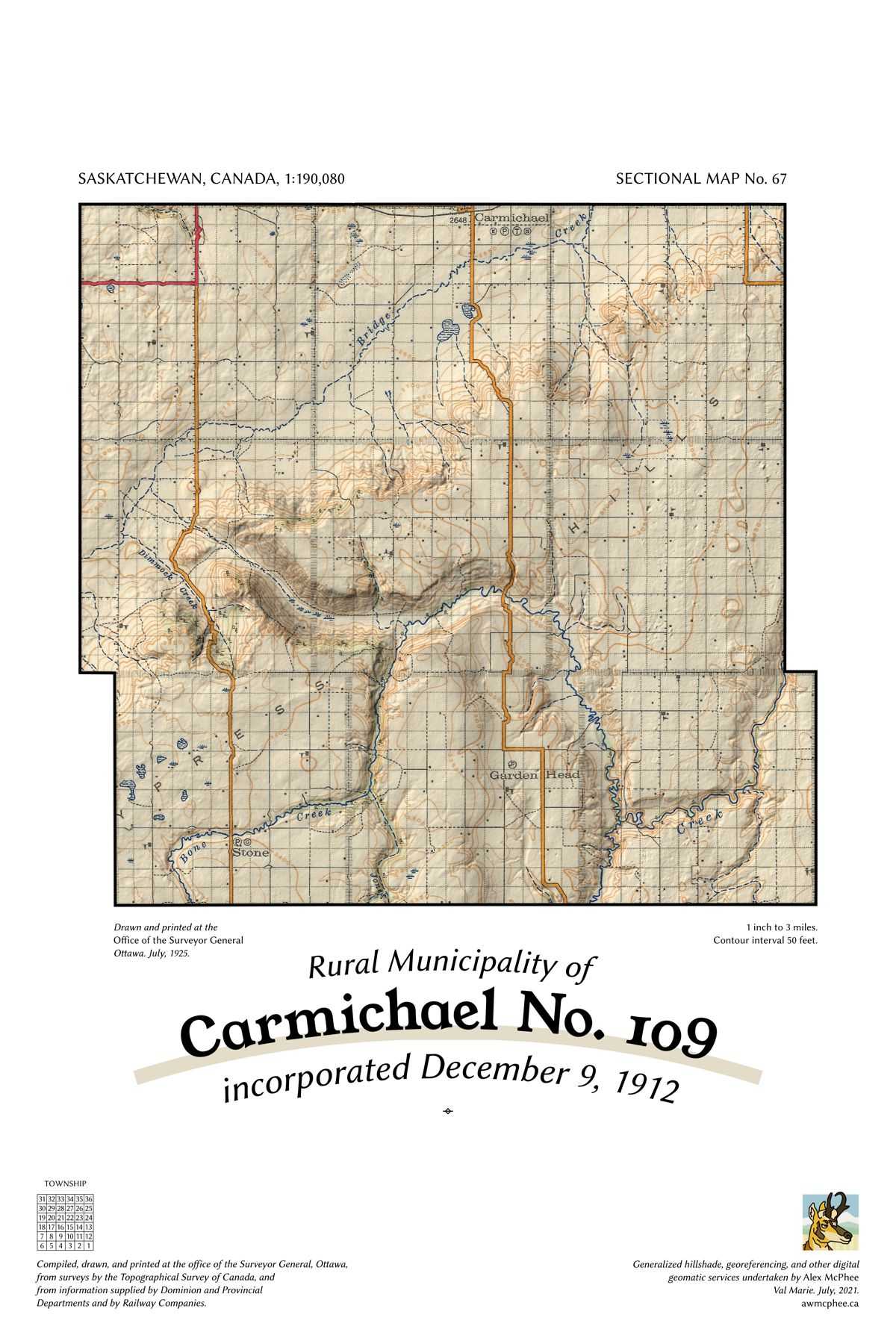 A map of the Rural Municipality of Carmichael No. 109.
