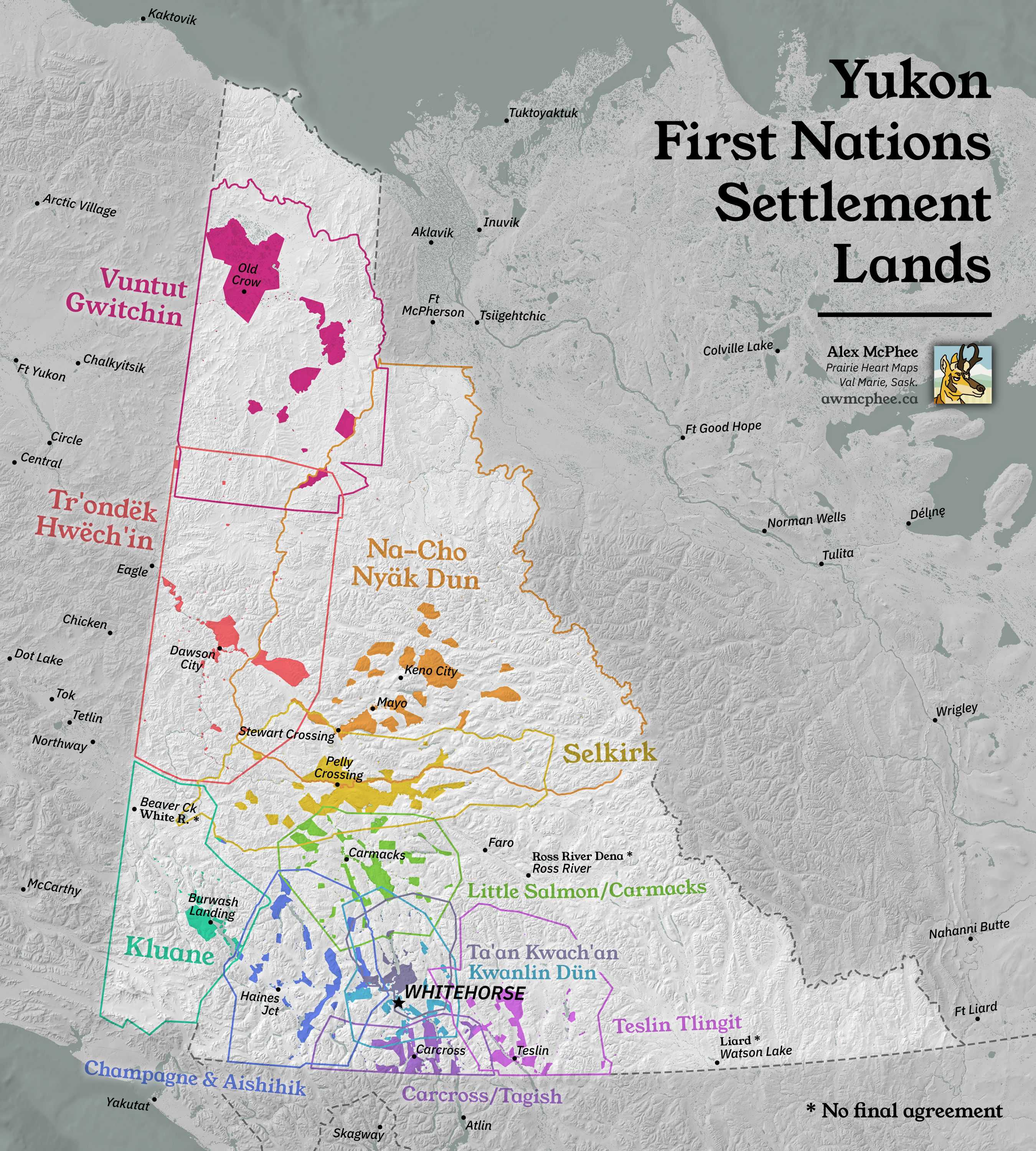 A map showing First Nations settlement lands in Yukon.