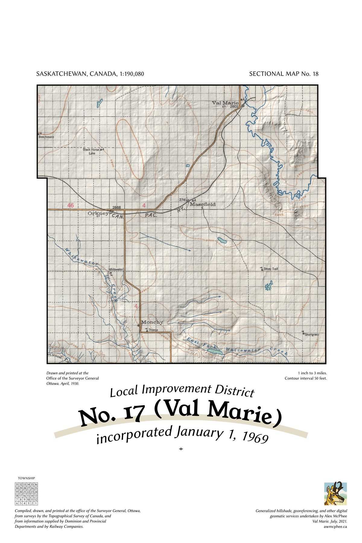 A map of the Rural Municipality of Val Marie No. 17.