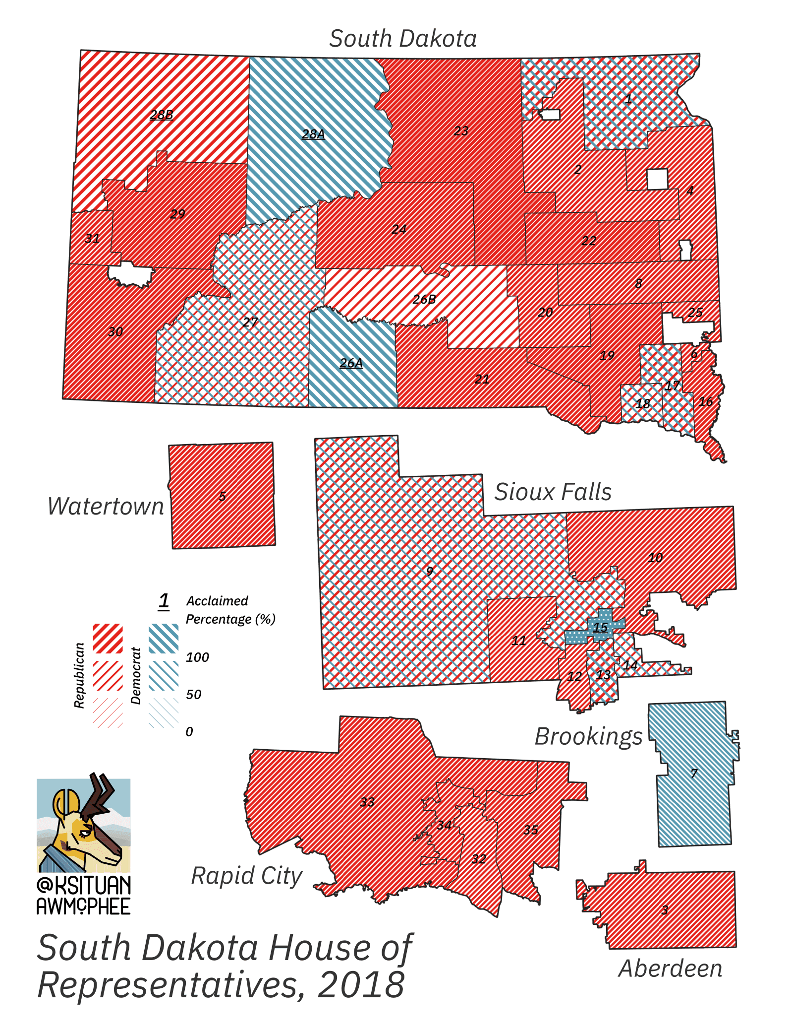 A political map of South Dakota.