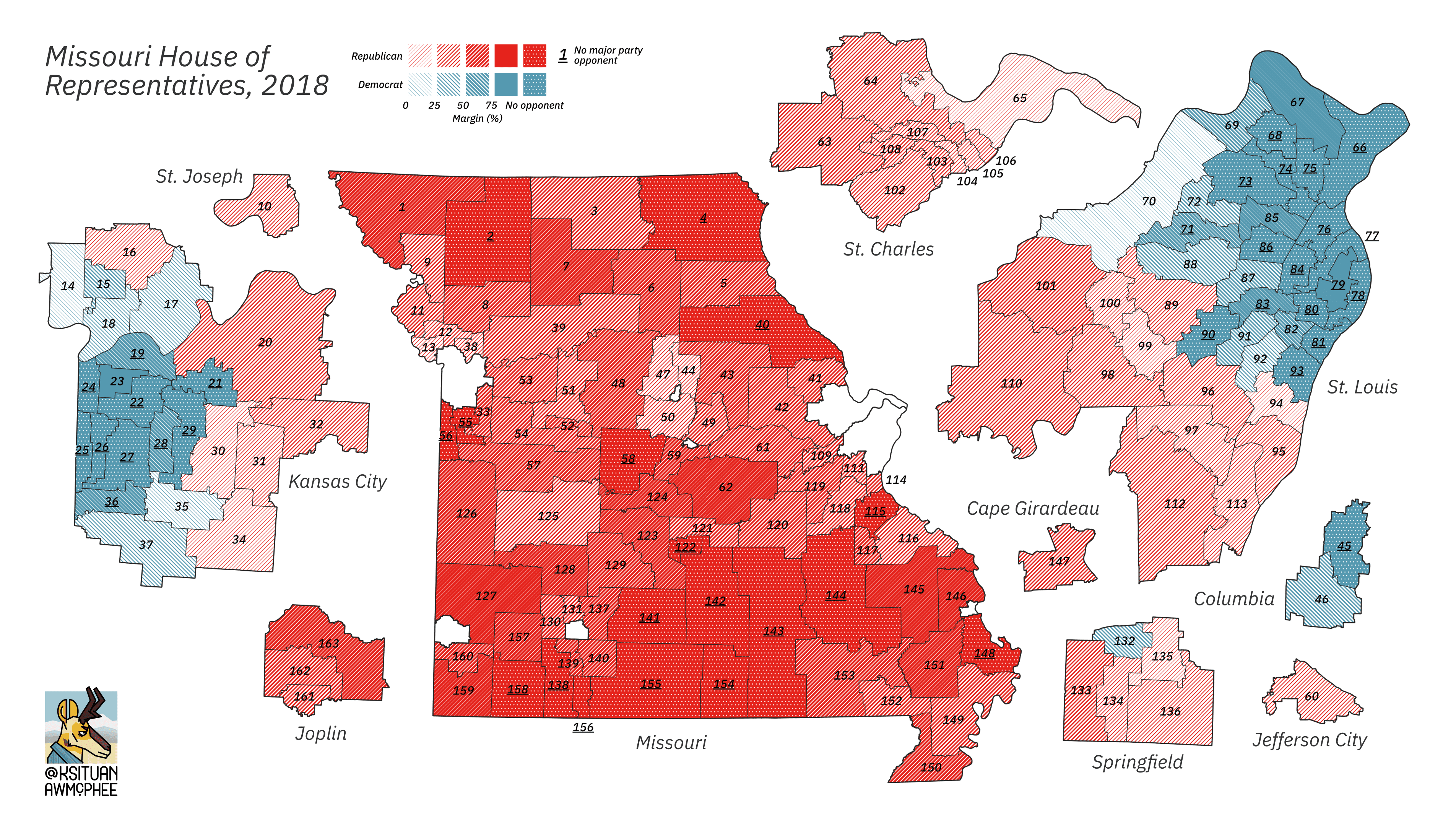 A political map of Missouri.