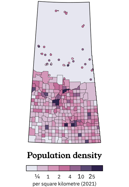 Small inset map showing the population density of Saskatchewan