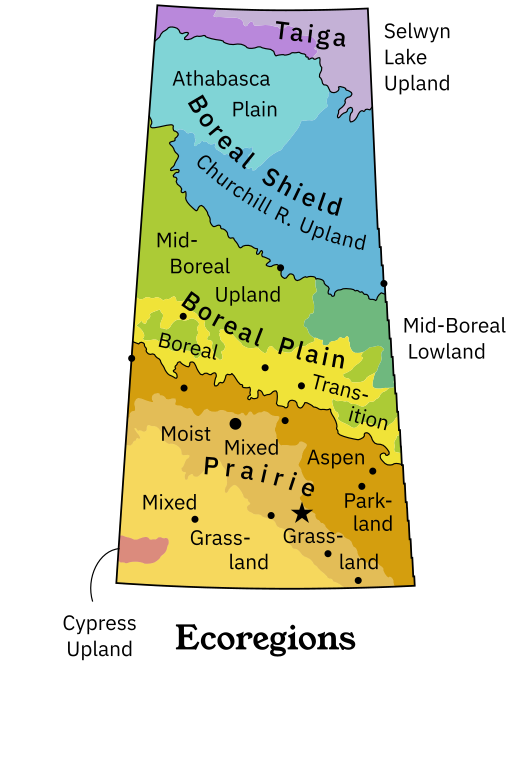 Small inset map showing the ecoregions of Saskatchewan