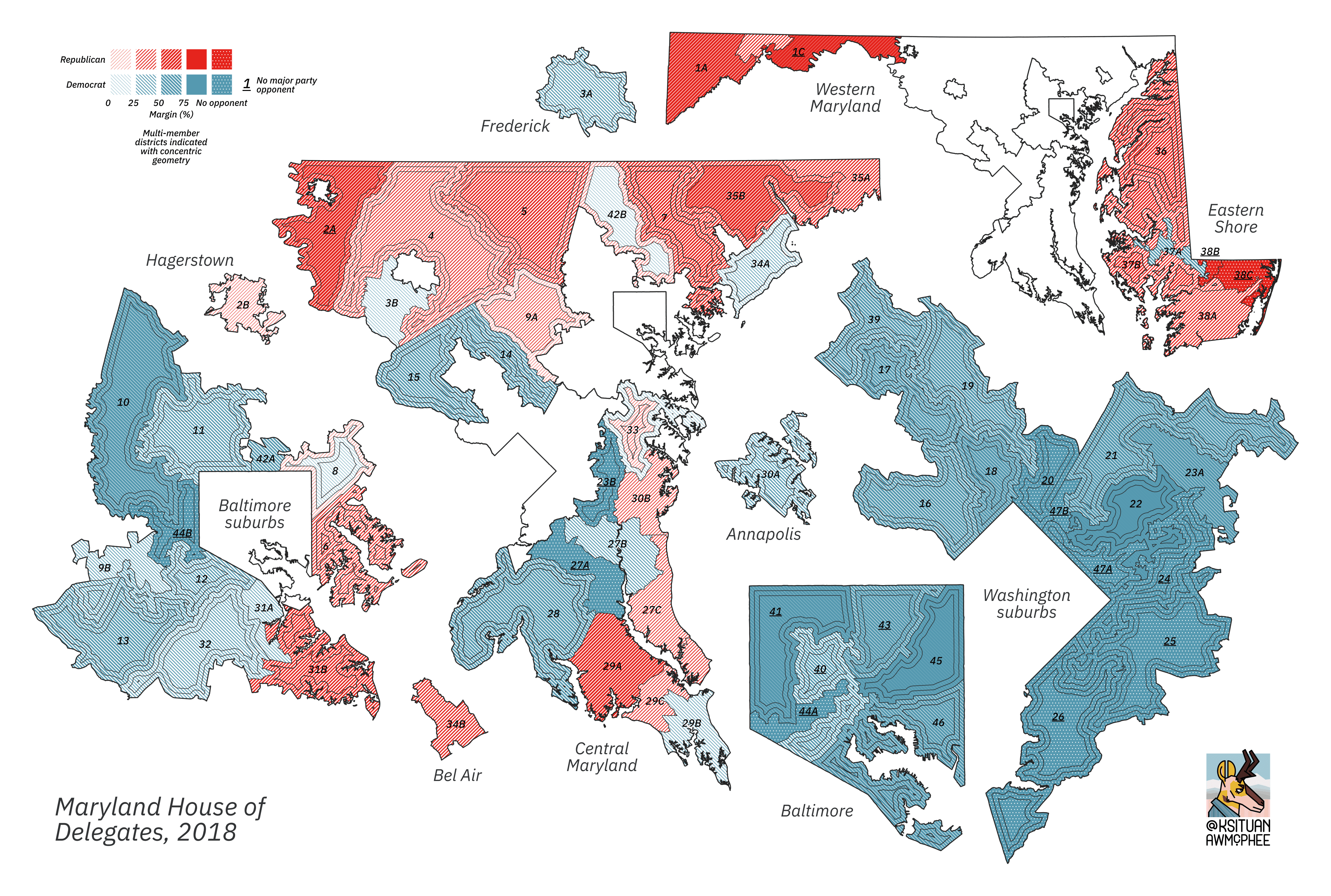 A political map of Maryland.