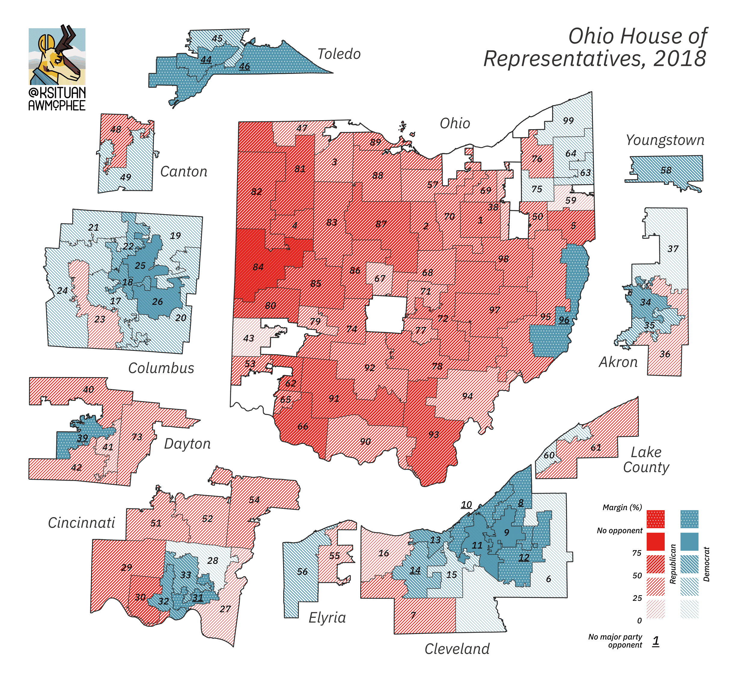 A political map of Ohio.