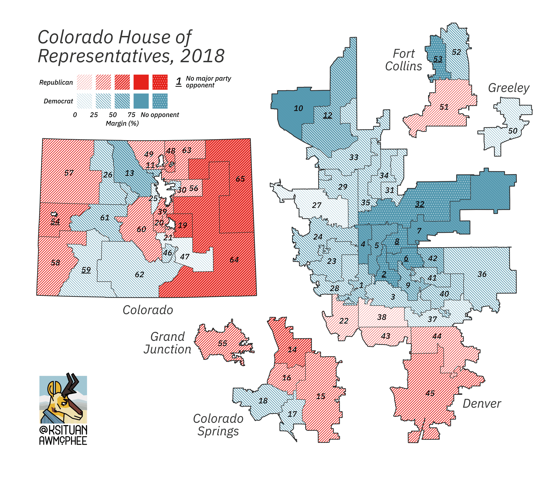 A political map of Colorado.