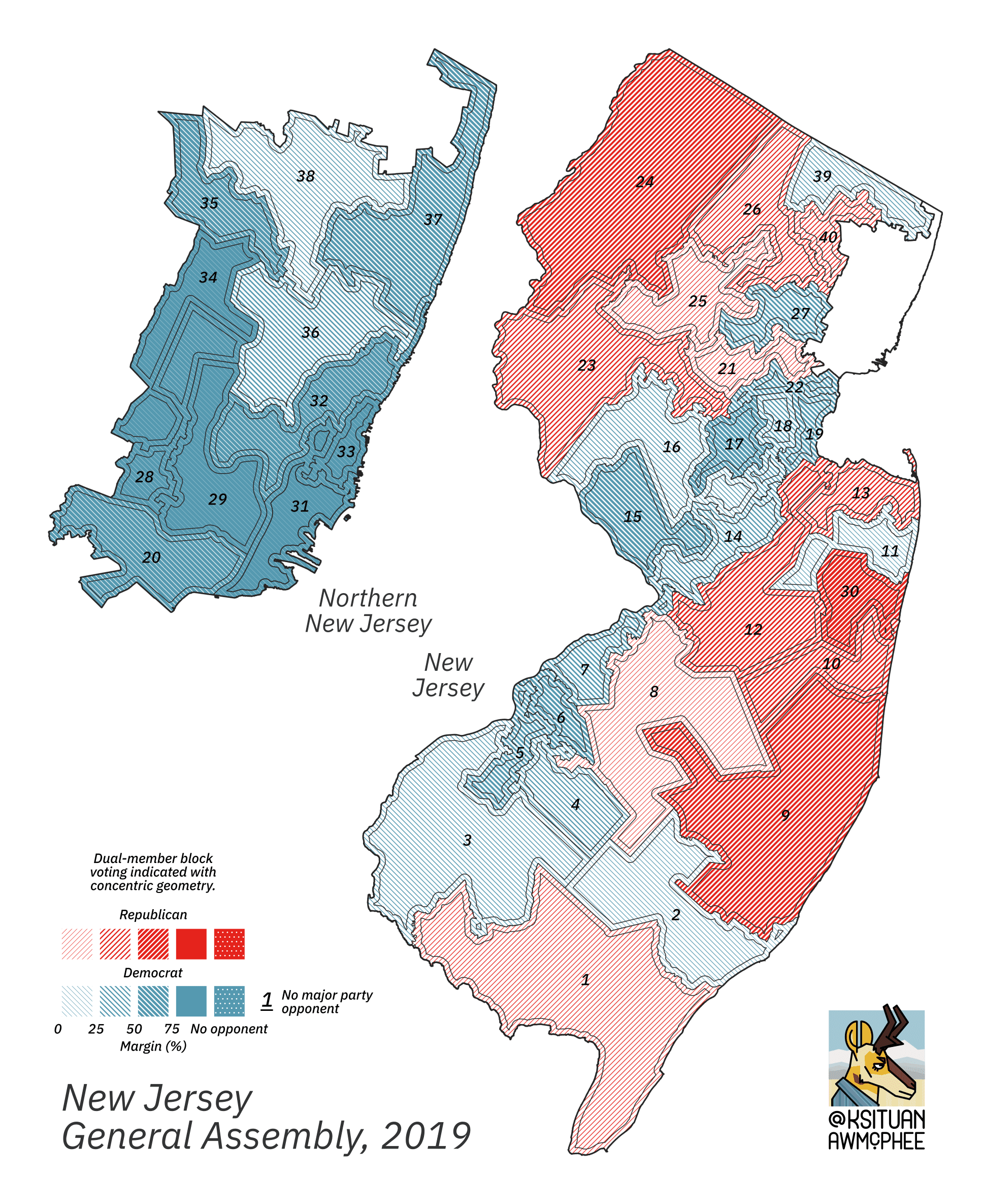 A political map of New Jersey.