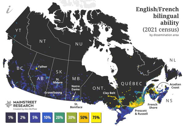 A thematic map of bilingualism in Canada.