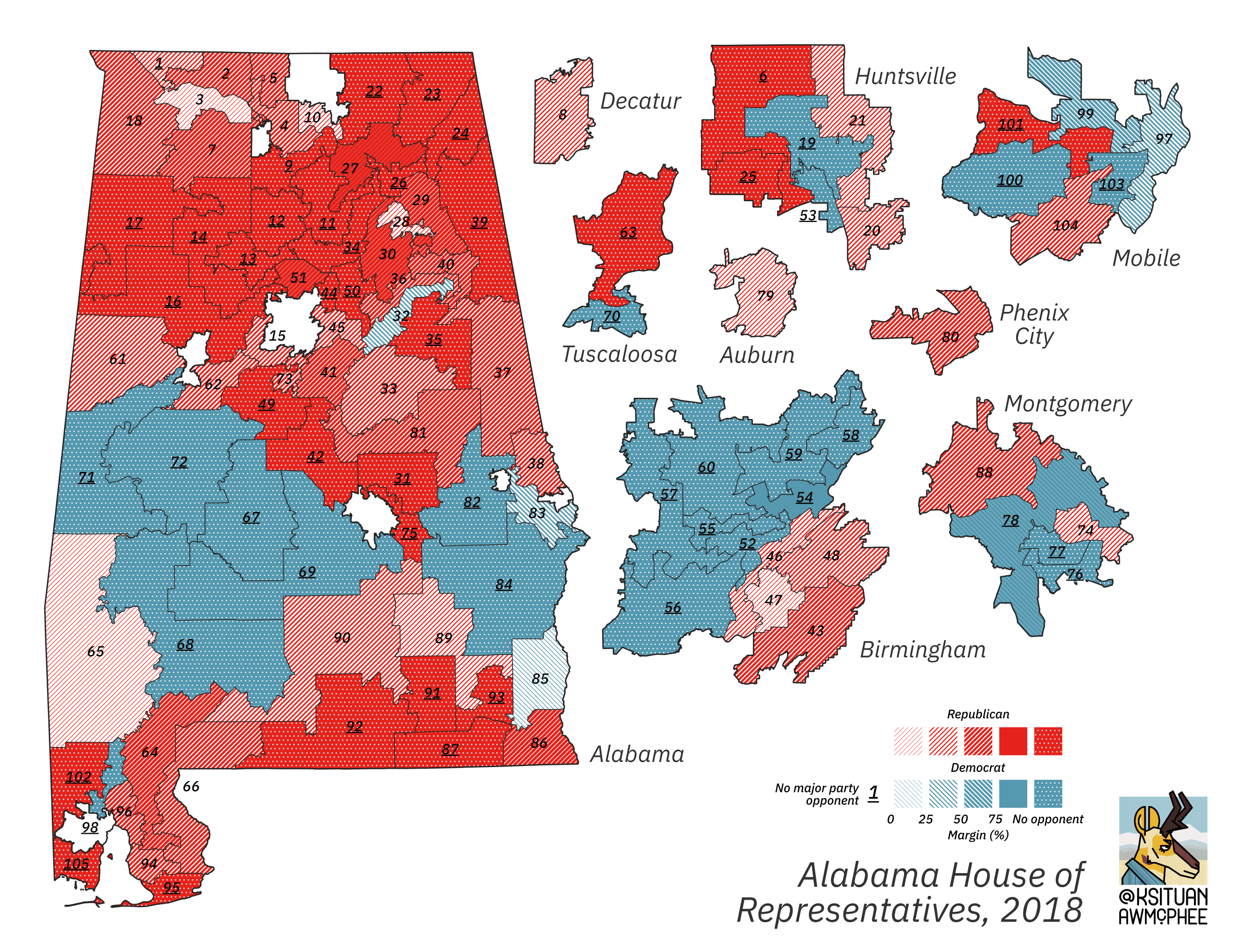 A political map of Alabama.