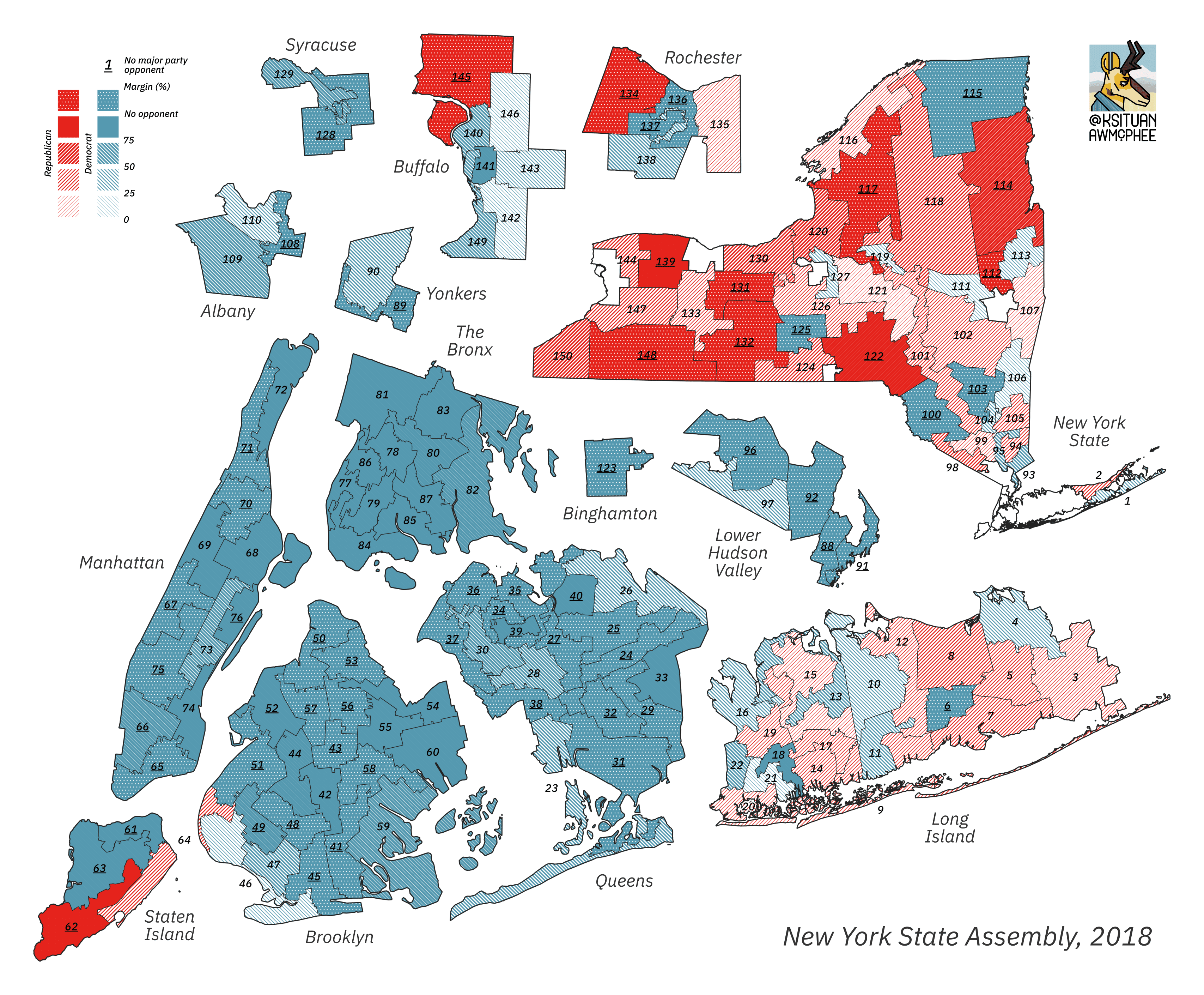 A political map of New York.