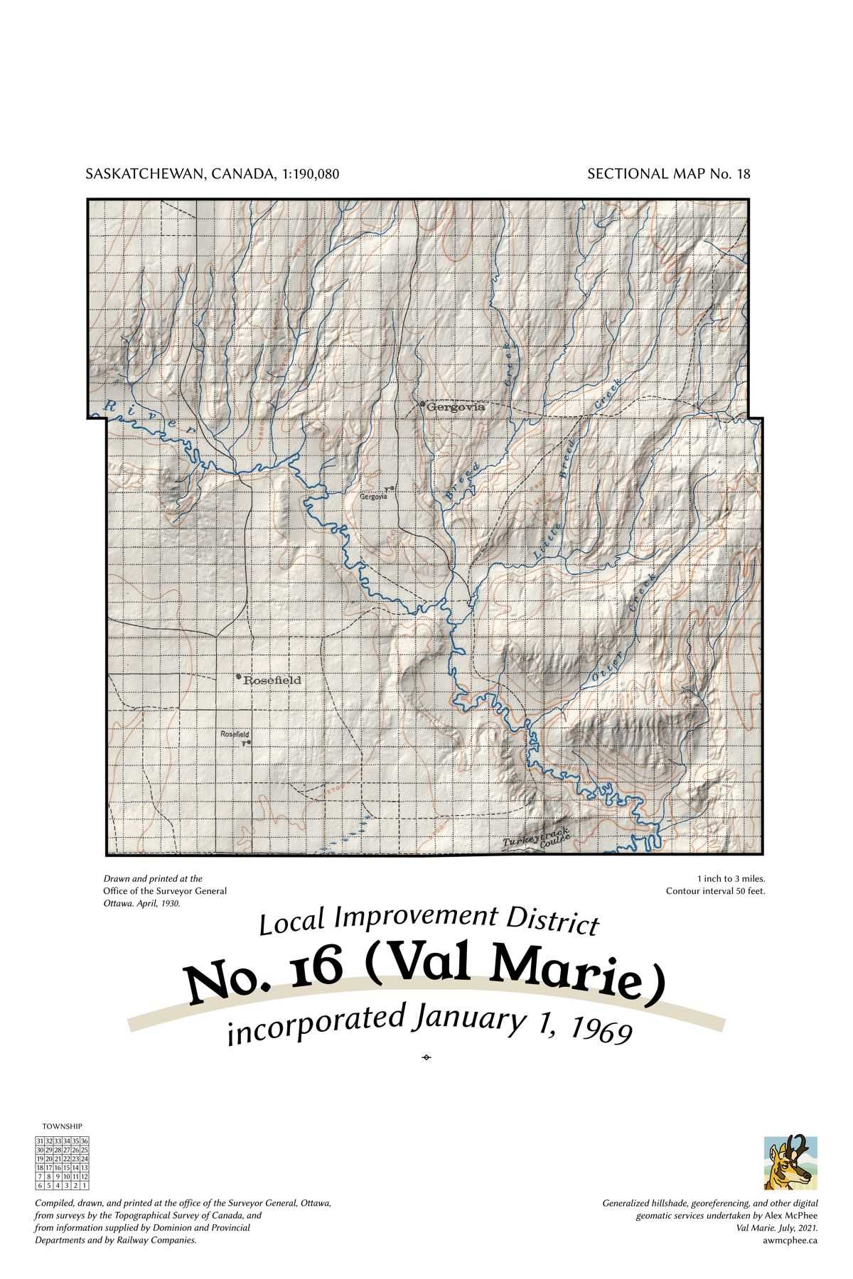 A map of the Rural Municipality of Val Marie No. 17.