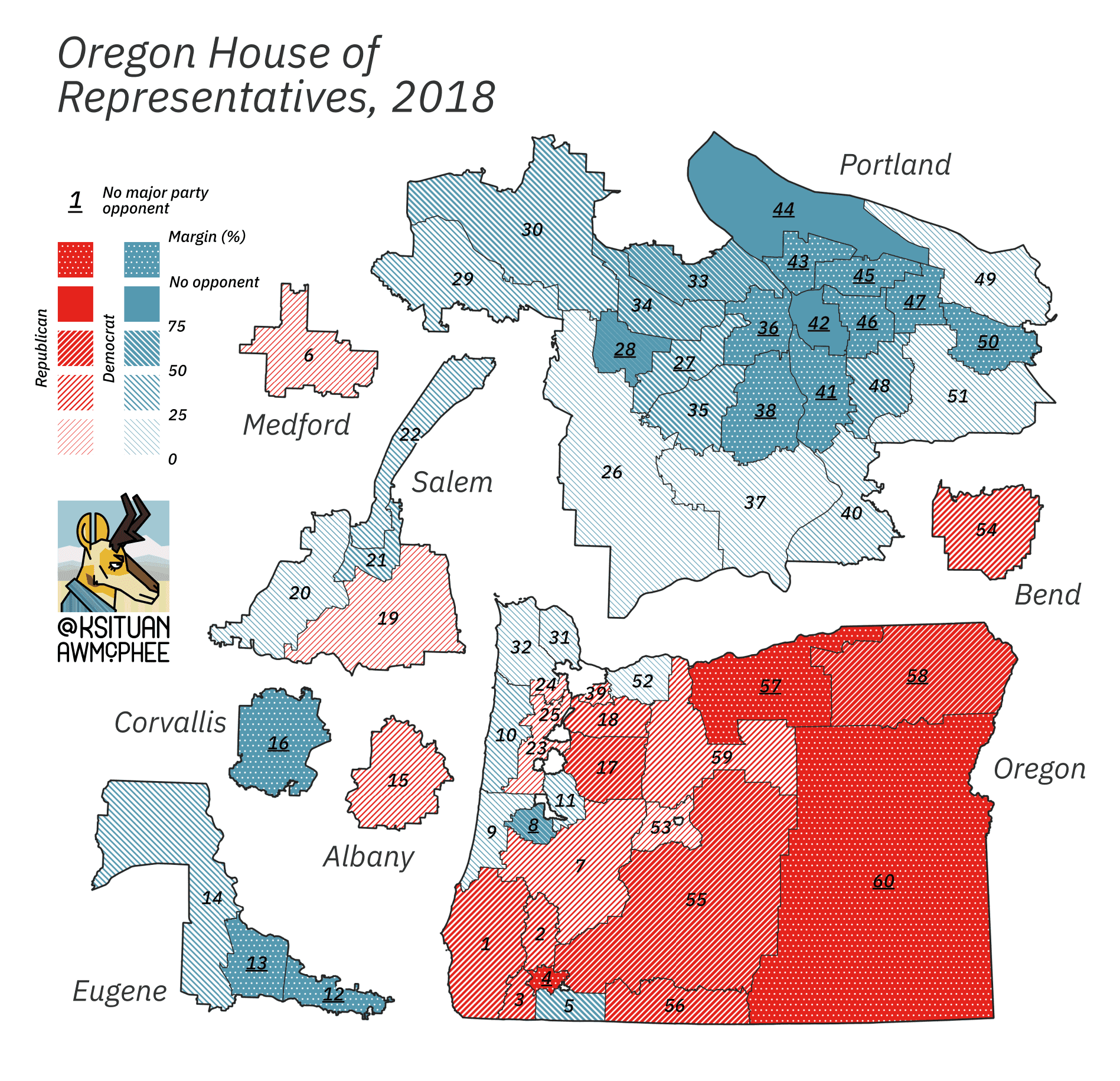 A political map of Oregon.