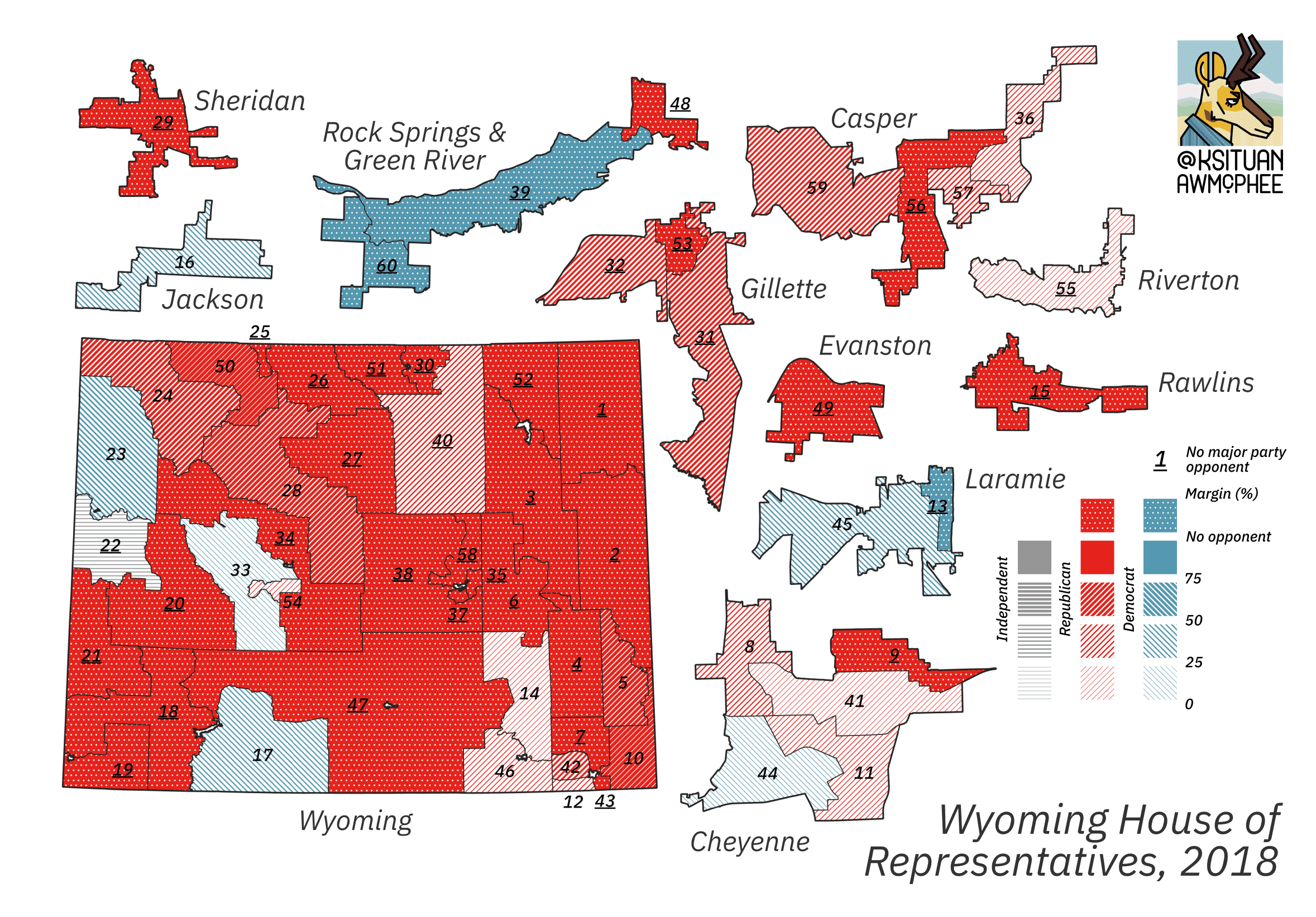 A political map of Wyoming.